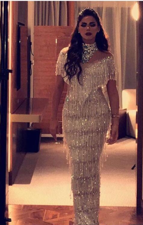 

evening dress yousef aljasmi kim kardashian puffy sleeve vneck beaded tassel long dress almoda gianninaazar zuhlair murad ziadnakad 0009, Same with picture