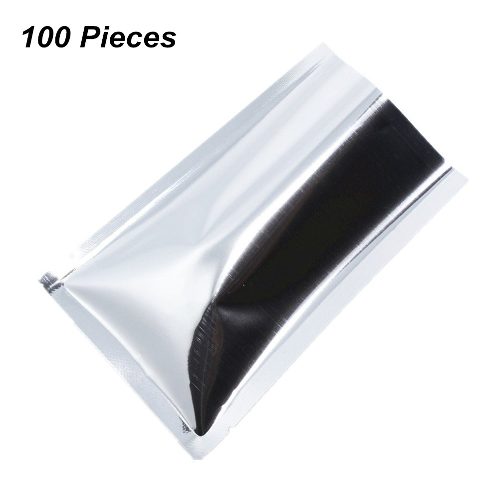 

100 Pieces Multi Sizes Silver Open Top Aluminum Foil Heat Seal Food Storage Packing Pack Bags Foil Vacuum Mylar Dry Food Snack Packing Pouch