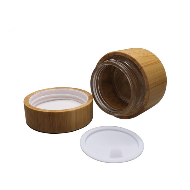

30g 50g Glass Jar with bamboo outer Empty Cream Jars Cosmetic Packaging Containers Pot With Lid For Hand cream Container F319