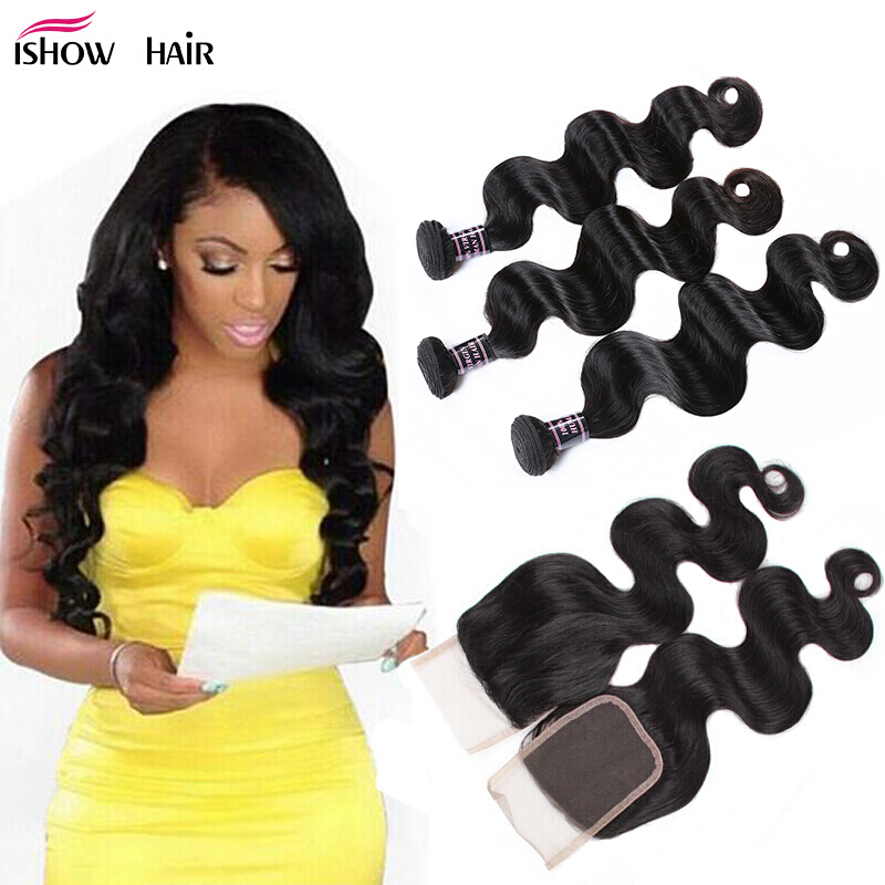 

8A Brazilian Virgin Human Hair 3Bundles With 4*4 closure Cheap Wholesale Brazillian Peruvian Indian MalaysianBody Wave Hair Extensions, Natural color