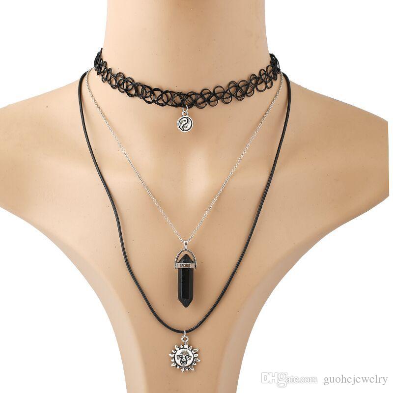 

New pendant set Tai Chi Choker jewelry set The sun stone triangle Necklace