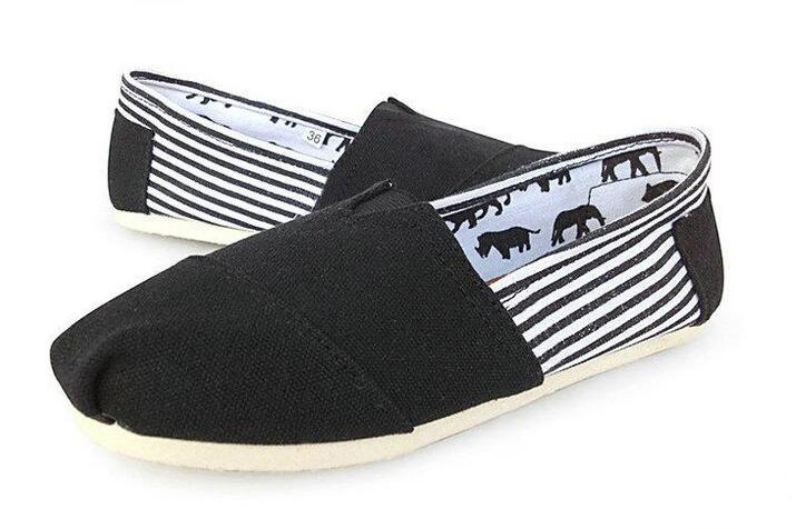

Casual Shoes Women Classics TOM MRS Loafers Canvas Stripe Slip-On Flats shoes Lazy shoes size 35-45 free shipping, Black