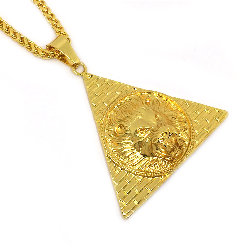 

Trendy NEW High Quality Animal Charm Lion Head Lion King Pendant Egyptian Pyramid Necklace Hip Hop Style Men's Jewelry Gift