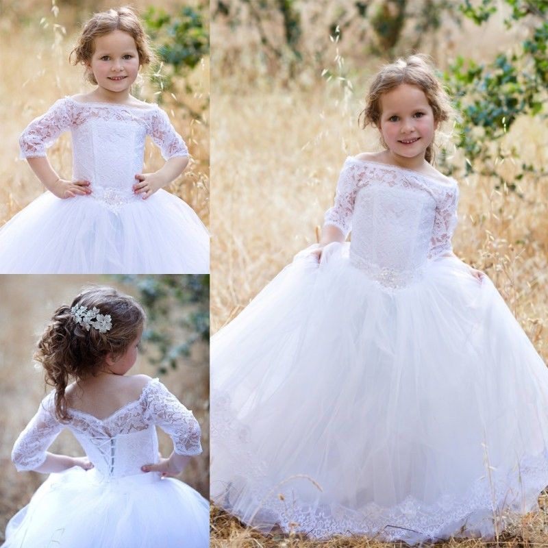 

Beautiful Girls Dress For Wedding White Beaded Flower Dresses Jewel Neckline Floor Length Lovely Princess Girls Pageant Gown Party Gowns, Pink