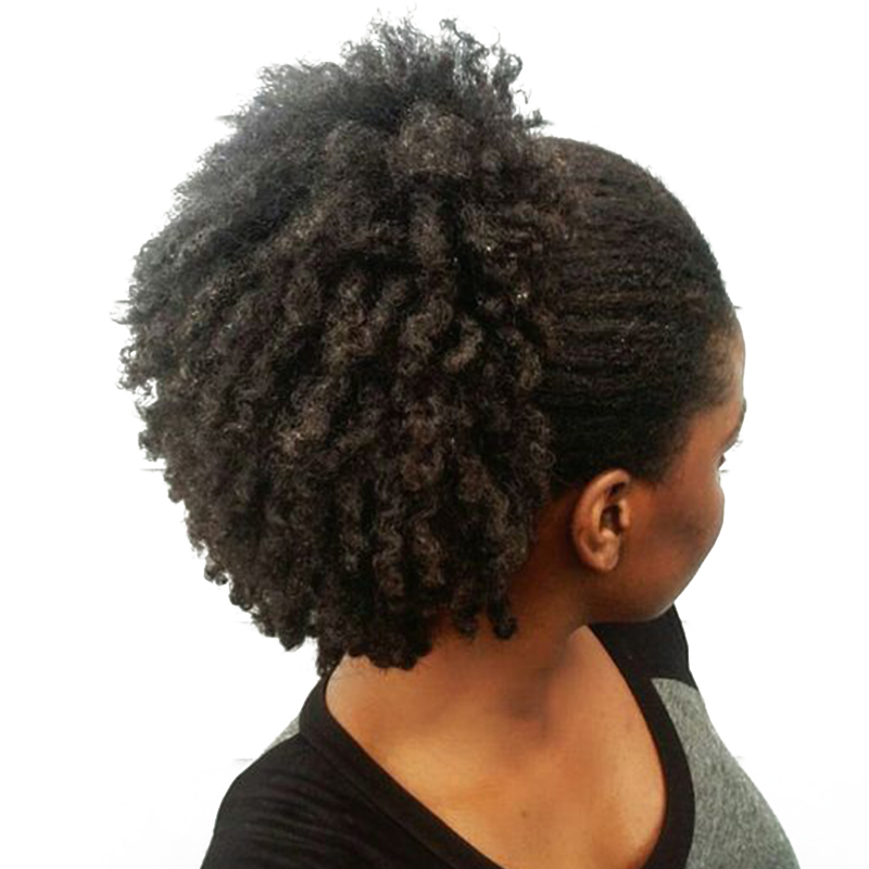 

120g Afro Kinky Curly Ponytail For Women Natural Black Remy Hair 1 Piece Clip In Ponytails 100% Human Hair