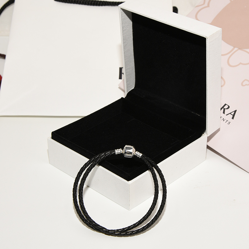 Men's Double layer Black Leather Rope Hand Chain Bracelet Original box for Pandora 925 Silver Charms Bracelet Gift Jewelry for Men