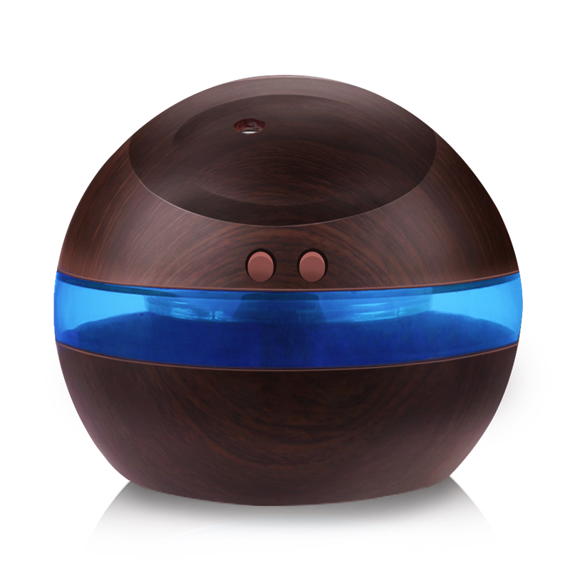 

USB Ultrasonic Humidifier, 300ml Aroma Diffuser Essential Oil Diffuser Aromatherapy Mist Maker With Blue LED Light (Dark Wood)