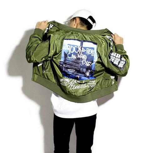 

street Graffiti rock and roll baseball Coats Classic MA1 pilot flight jackets Bomber for men women couple jacket Outerwear, Army green