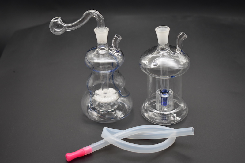 

high quality mini glass bubbler bong with Matrix perc recycler oil rigs glass water bongs for smoking with 10mm oil burner pipe and hose