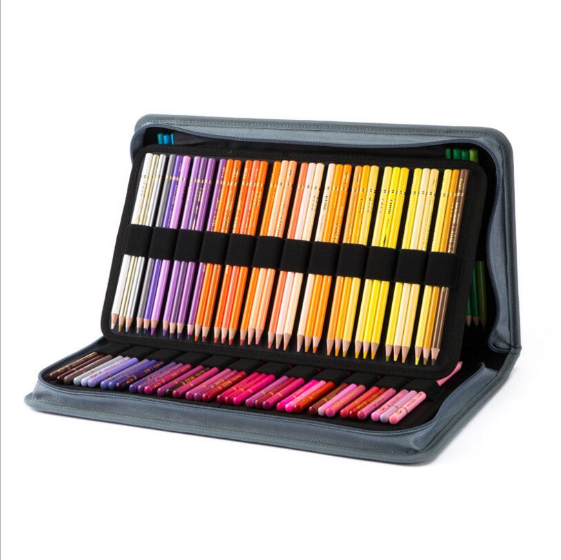 

168 216 Holes Proffesional Canvas Pencil Bag Storage Pouch Folded Drawing Brush Pen Case Holder Zipper Pocket Bag Art Supplies