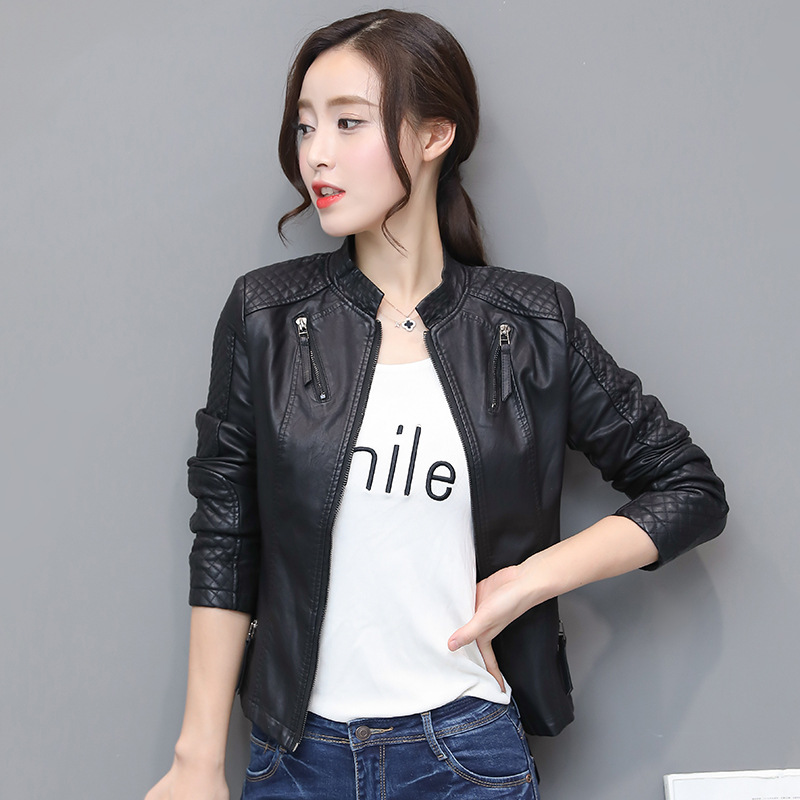 

Feierhaosi Autumn Casual Jacket Women Short Motorcycle PU Leather Jackets Lady Zipper Pockets Coat for Women Clothing 2018, Black