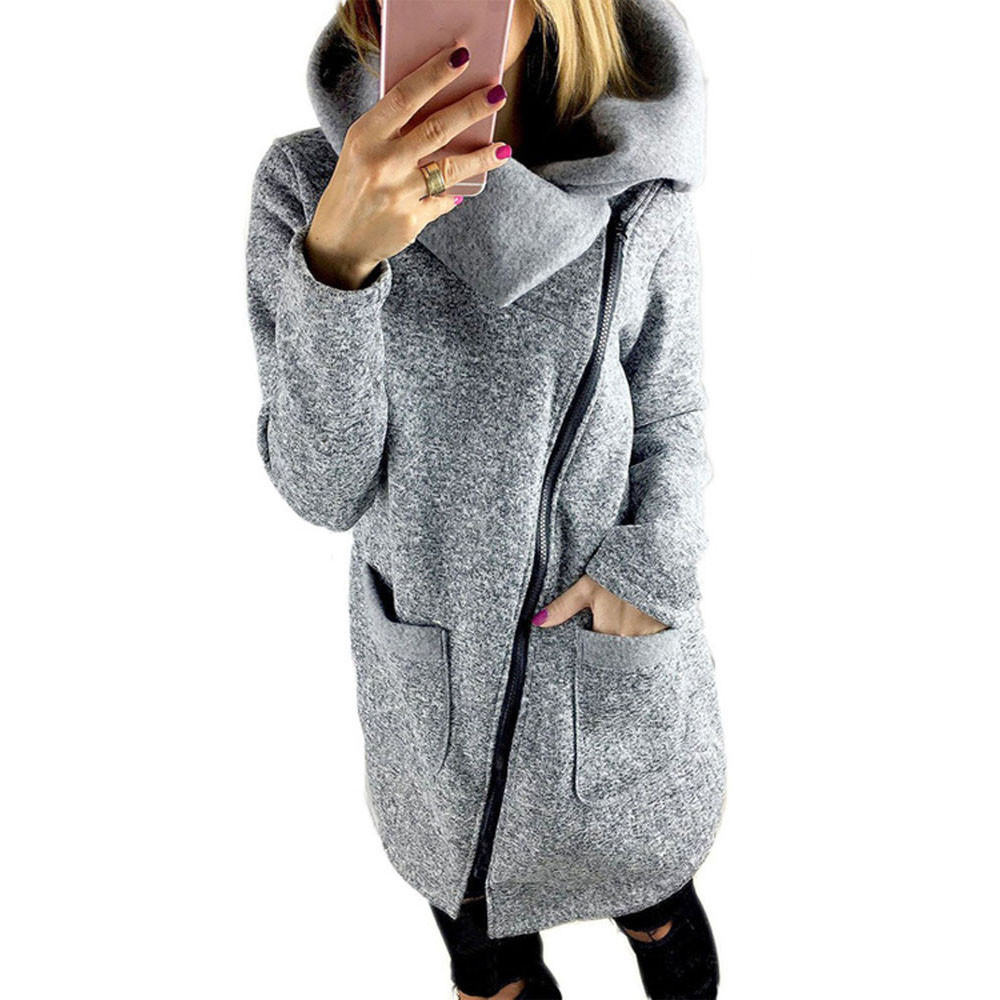 Nouveau manteau de laine gris asymétrique à manches longues femmes pardessus élégant fermeture éclair à manches longues mince automne hiver vêtem