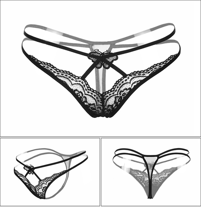 

New Sexy G-String Women Underwear Transparent Butterfly Lace Panties Thongs And G Strings Low Waist Sexy Panties Underpants, Black;white