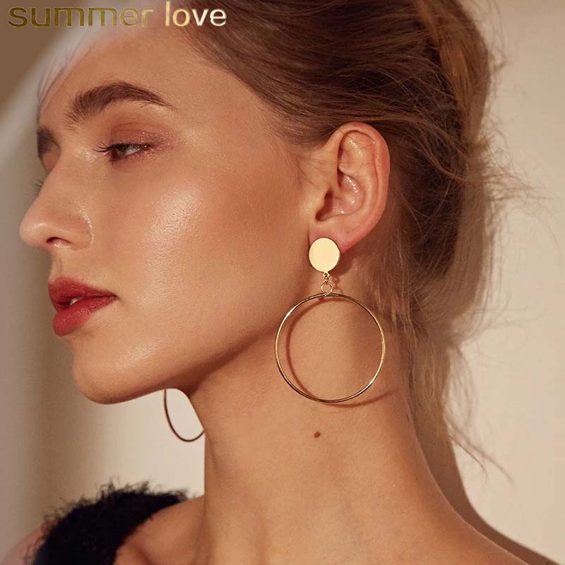 

Europe America Style Simple Big Circle Dangle for Women Large Gold Sliver Color Geometric Drop Stud Earring Trendy Jewelry Gift
