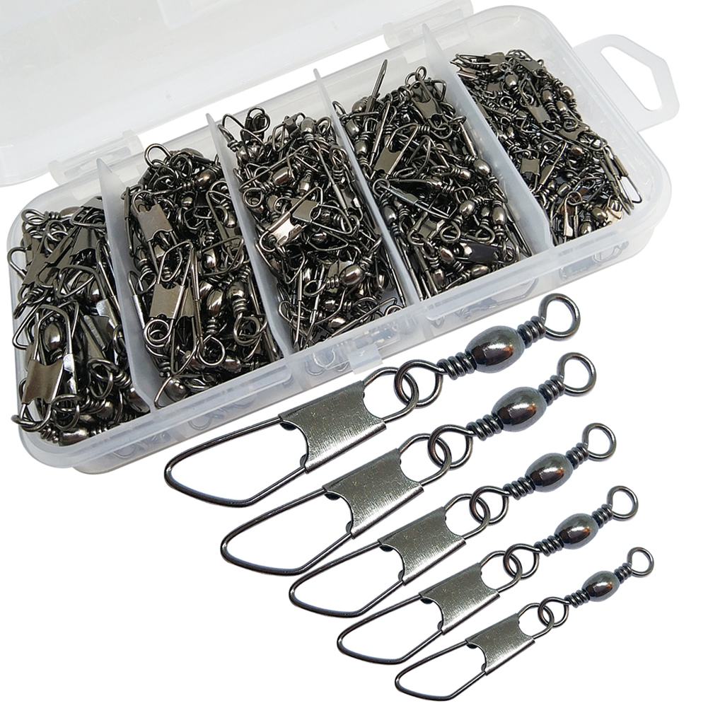 220-pieces Fishing Swivel Kit Barrel Swivels with Safety Snap #4/#6/#8/#10/#12 Carp Hook Link Set Fishing Snap Connector-image-425359548