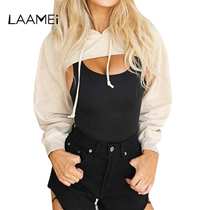 

Laamei 2018 New Sexy Hooded Hoodies Women Fashion Solid Long Sleeve Cropped Sweatshirt Female Streetwear Crop Top Pullovers, Khaki