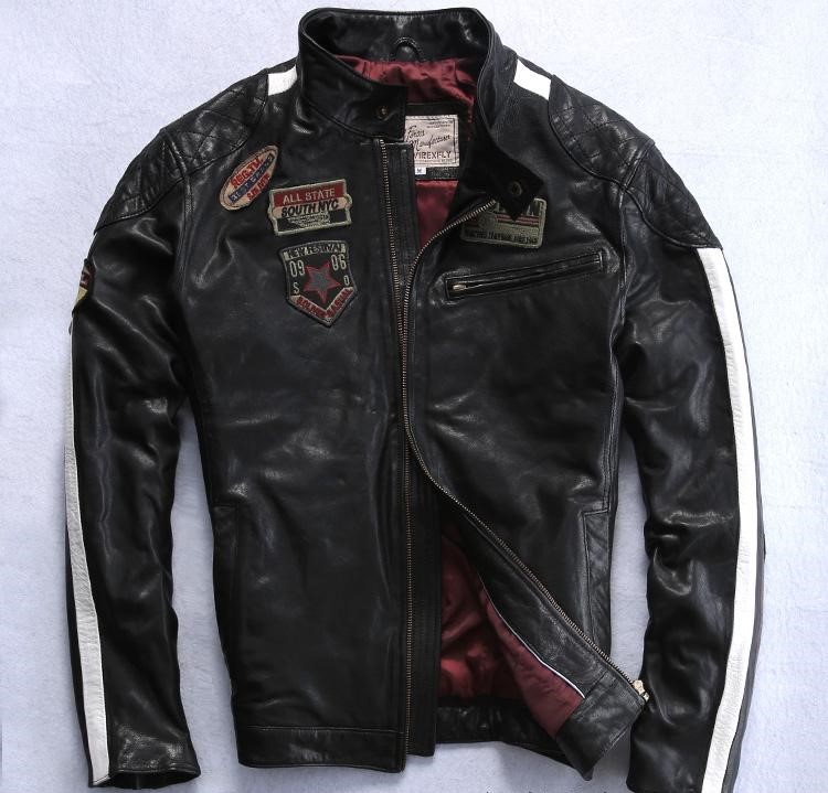 

Black AVIREXFLY men genuine leather jackets ALL STATE SOUTH NYC slim fit motorcycle jacket NEW FESTIVAL