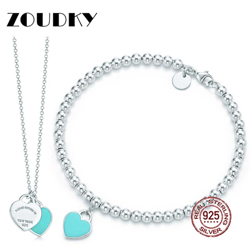 

DORAPANG Green Heart Shaped Bracelet & Necklace 100% 925 Sterling Silver Blue Pendant Simple For Women Elegant Gift Jewelry