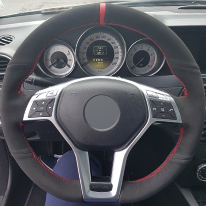 Black Suede DIY Car Steering Wheel Cover for Mercedes-Benz A-Class 2013-2015 CLA-Class 2013 2014 C-Class 2013 2014