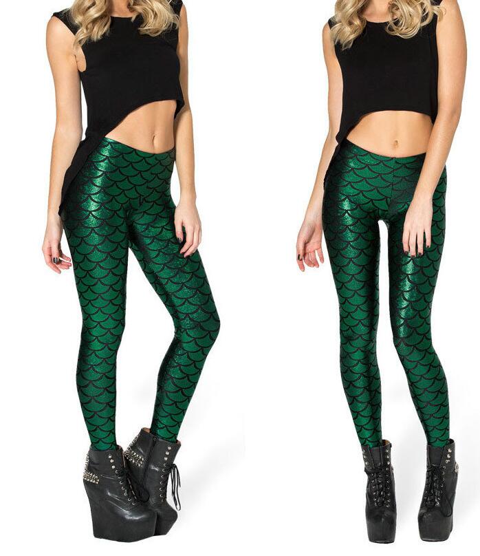 Women Fish Scale Mermaid Leggings Ladies Metallic Shiny Sparkle Party Pants