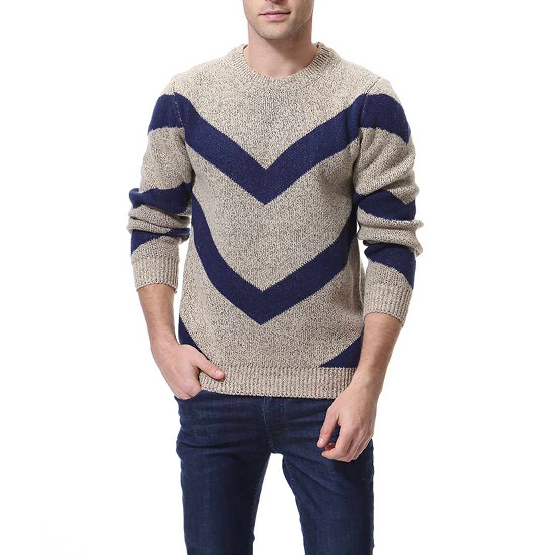 

Men's Sweaters Mens Designer Sweater Autumn Winter Casual Panelled Crew Neck Long Sleeve Knitted Pullover Asian Size M-3XL, Khaki