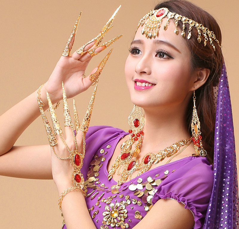 

Finger set indian dance accessories ring bracelet accessories show props long fingers, Gold