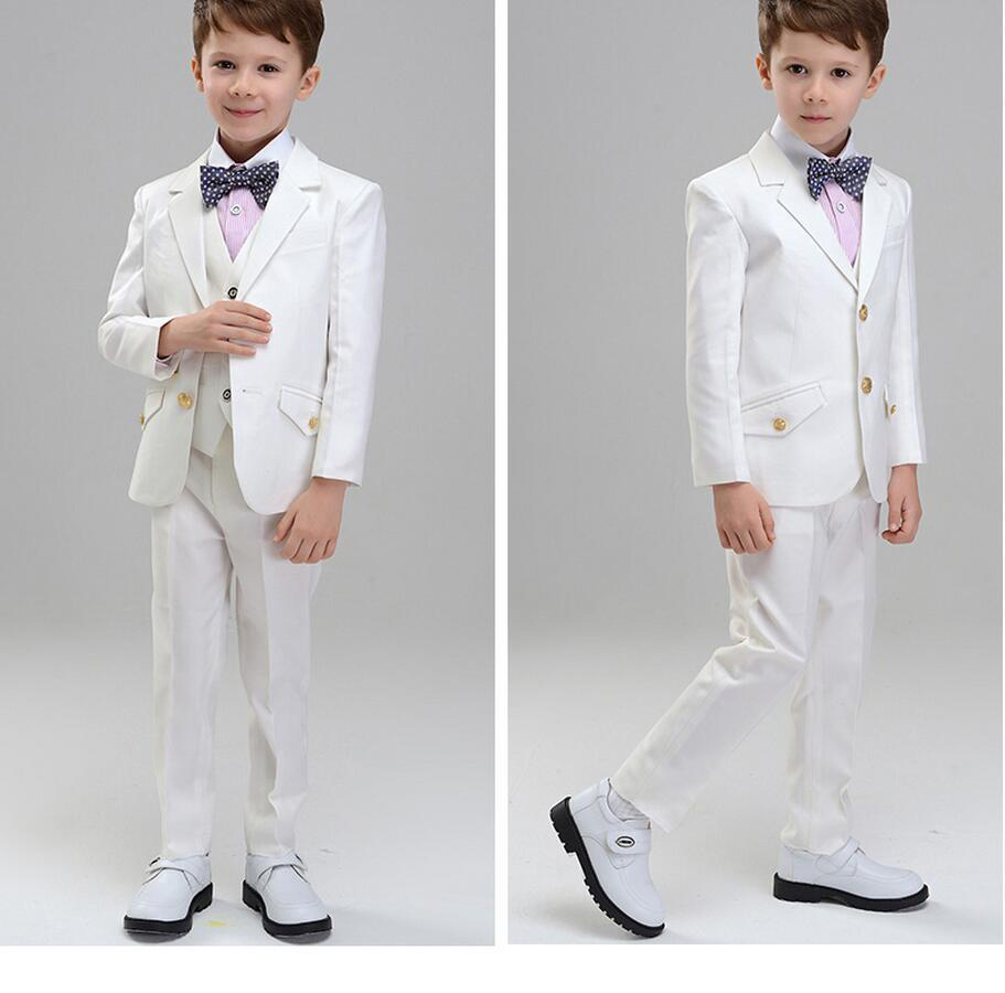 Fashion White Charming Boy Notch Lapel Formal Wear Children Clothes Three-Piece Boys Suits For Wedding(Jacket+Pants+Vest)