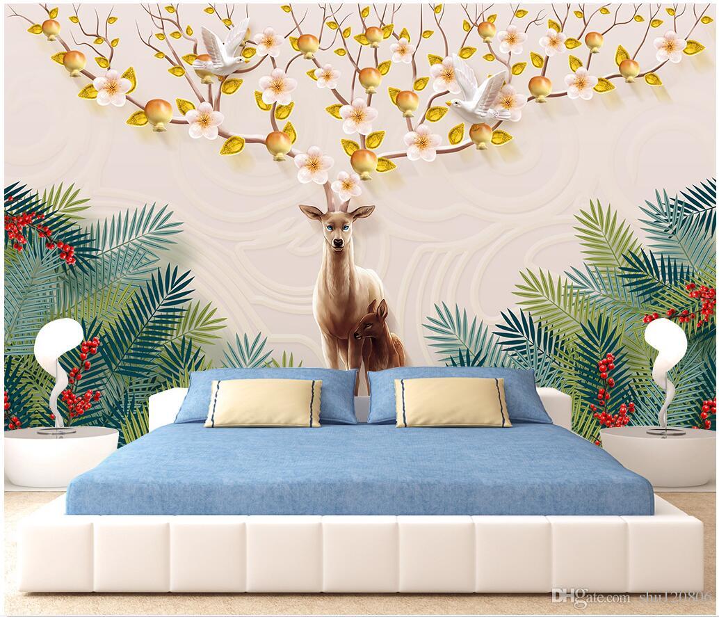 

3d wallpaper custom photo Fat tree elk background wall decoration painting 3d wall murals wallpaper for walls 3 d living room, Picture shows
