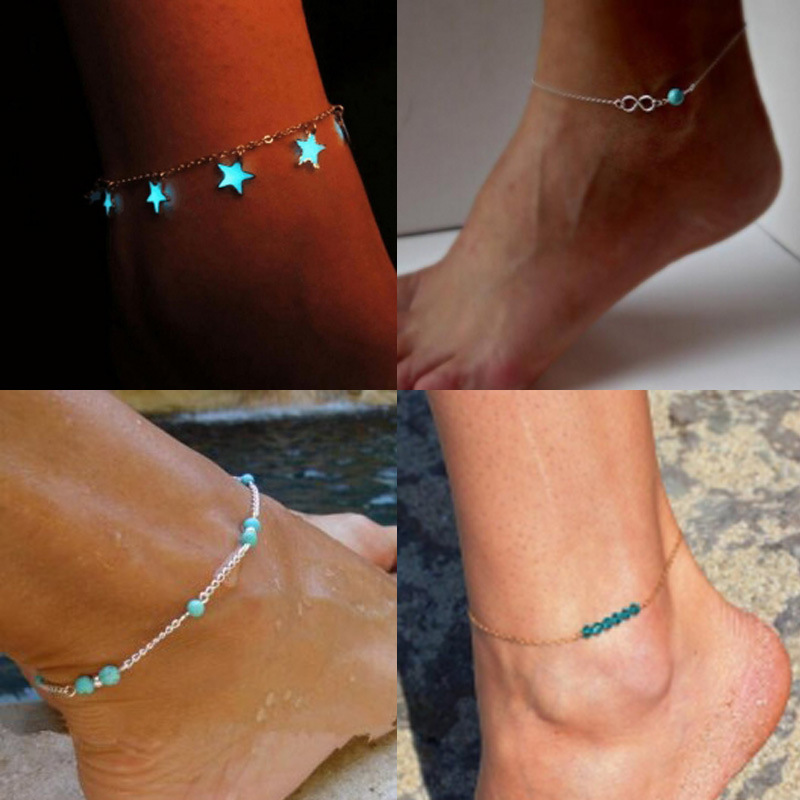 

2019 new foot ornaments beach wind blue five-pointed star tassel night anklet Ankle Bracelets For Women