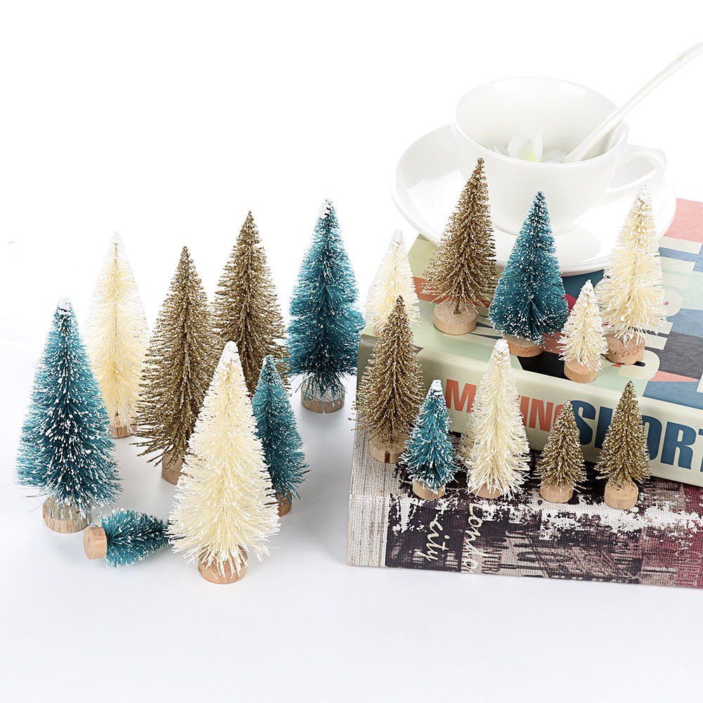 24pcs Mini Christmas Tree Fake Pine Tree Sisal Bottle Brush Snow Frost Small Cedar Artificial Christmas Home Decor-image-427831160