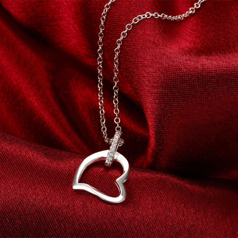 

New Valentine's Day gift romantic lovely inlaid stone heart pendant necklace fashion 925 sterling silver plated jewelry
