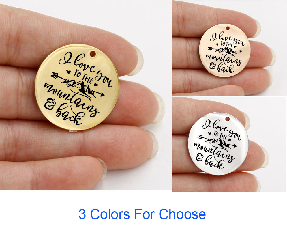 

I Love You to the Mountains and Back Charm Stainless Steel Custom Tag For Girl Friends Boy friends Gifts Jewelry Making, Bronze;silver