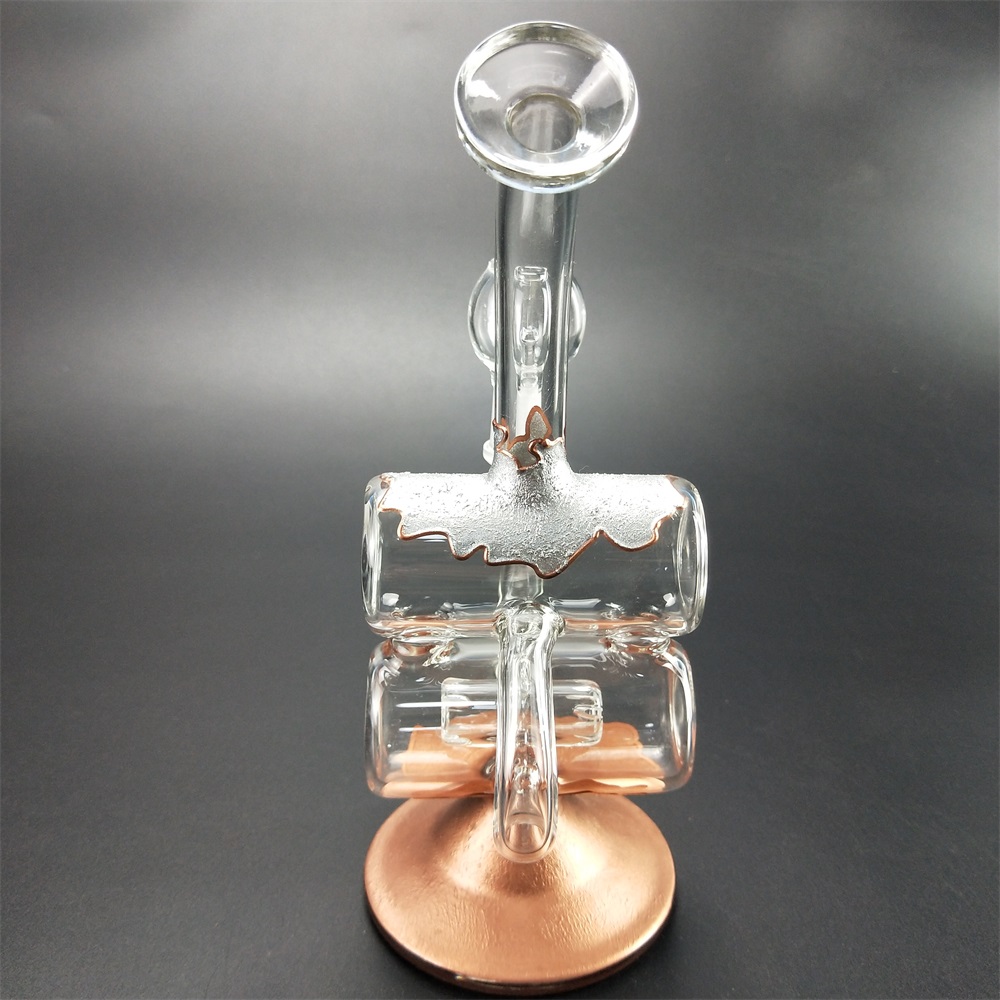 

Gold-plating Glass Bong Hookahs Baby Double Barrel Recycler Vapor Water Pipe S Oil Rigs Turbine Perc Bongs