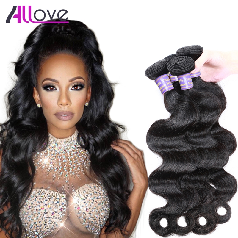 

Free Shipping Allove Best 10A Body Wave 3 Bundles Brazilian Hair Peruvian Body Wave Cheap Malaysian Human Hair Extensions Indian Wholesale, Natural color