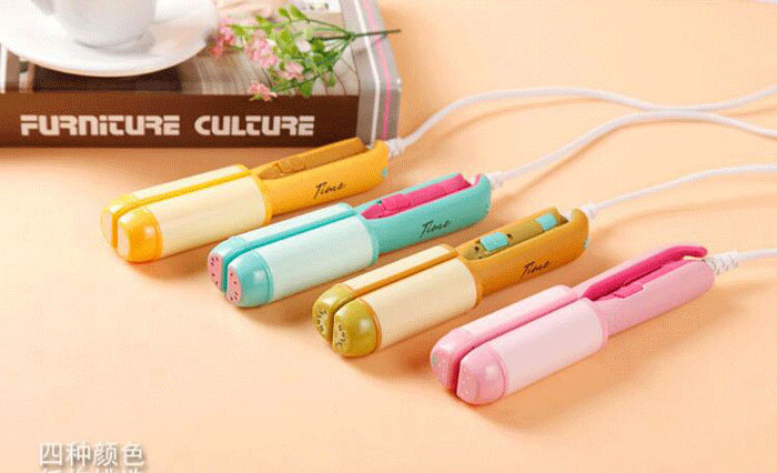 

At Fashion Mini hair Curler Cartoon Easy hair Styling Tools Travel Hair straightening Curling irons Portable Cute Flat Irons