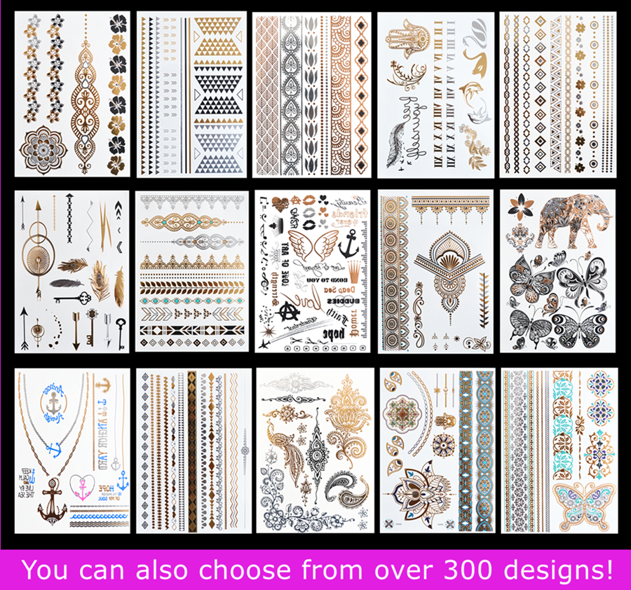 

15pcs/lot Temporary Waterproof Flash Tattoos Non-toxic Metallic Tattoo Hot Sale Women Tattoo Jewelry And Body Tattoo!