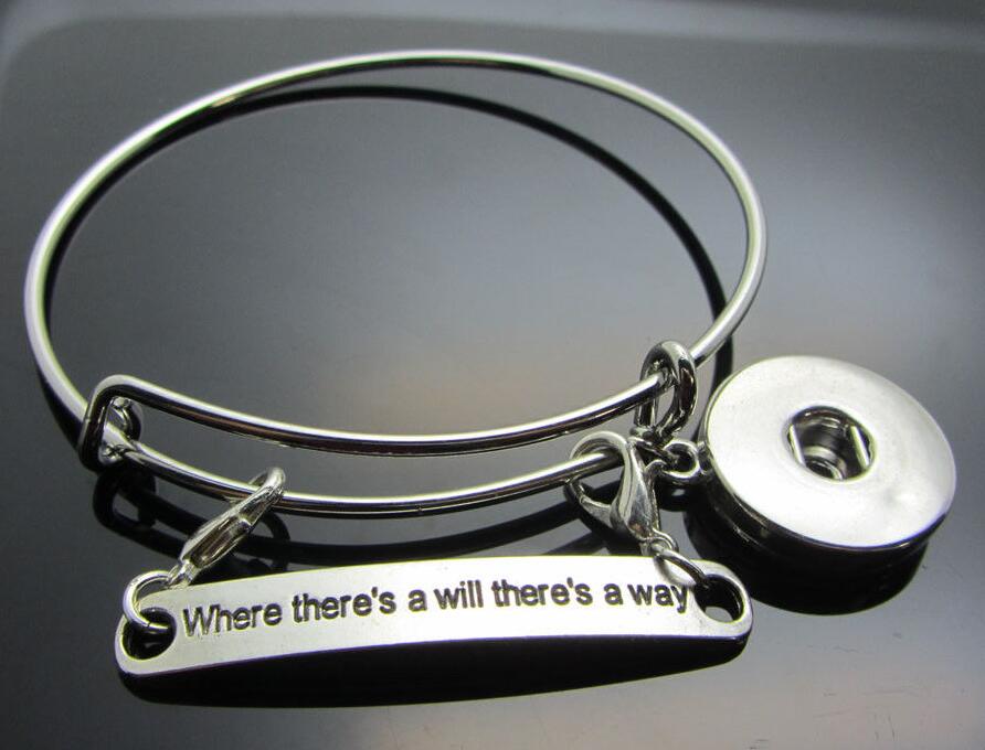 

Letter Where There is Will There is a Way Snaps Button Charm Bangles Expandable Bracelet Bangles For Women Wiring Noosa Snaps Button Bangles