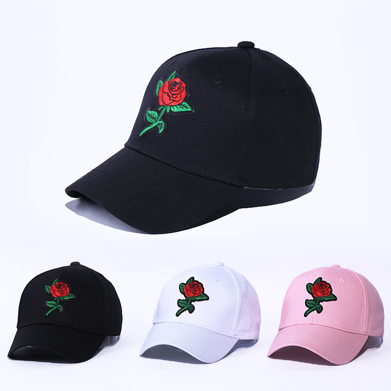 

Women fashion rose embroidery baseball cap adjustable cotton snapback hat rose caps casual cap sports hat for travel wholesale, White