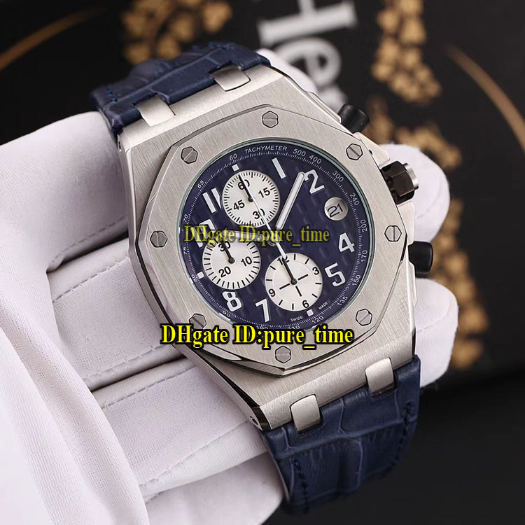 

Cheap Royal Chronograph 25721TI.OO Blue Dial White Sub-Dial VK Quartz Mens Watch Silver Case Blue Leather Strap Gents Sport Watches, A-b02c