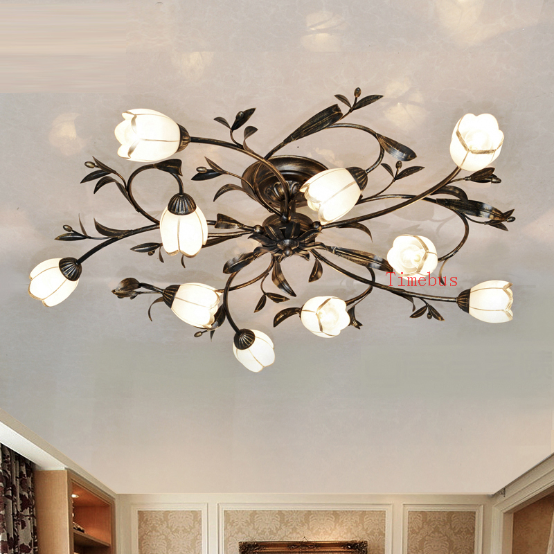 European pastoral glass ceiling lights village bedroom household ceiling lamps classical Tradition iron lantern modern hotel villa living room re-image-407786562