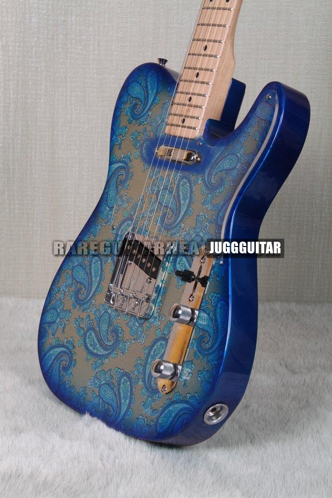 

Promotion! Crook Brad Paisley Signature Tele Blue Sparkle Paisley Electric Guitar, Maple Neck, Transparent Pickguard, Chrome Hardware