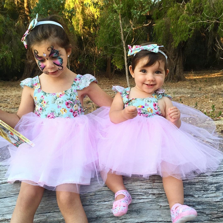 

2018 Summer New Styles Girls Dress INS Baby Girl Broken Floral Princess Dresses Children Fashion Flower Lace Tutu Dress 2 Colors, Pink