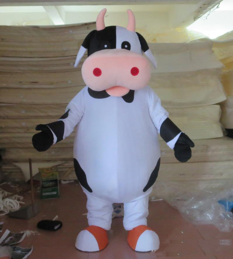 

2018 High quality hot black and white eyes milk cow mascot costume for adult to wear, As photo show