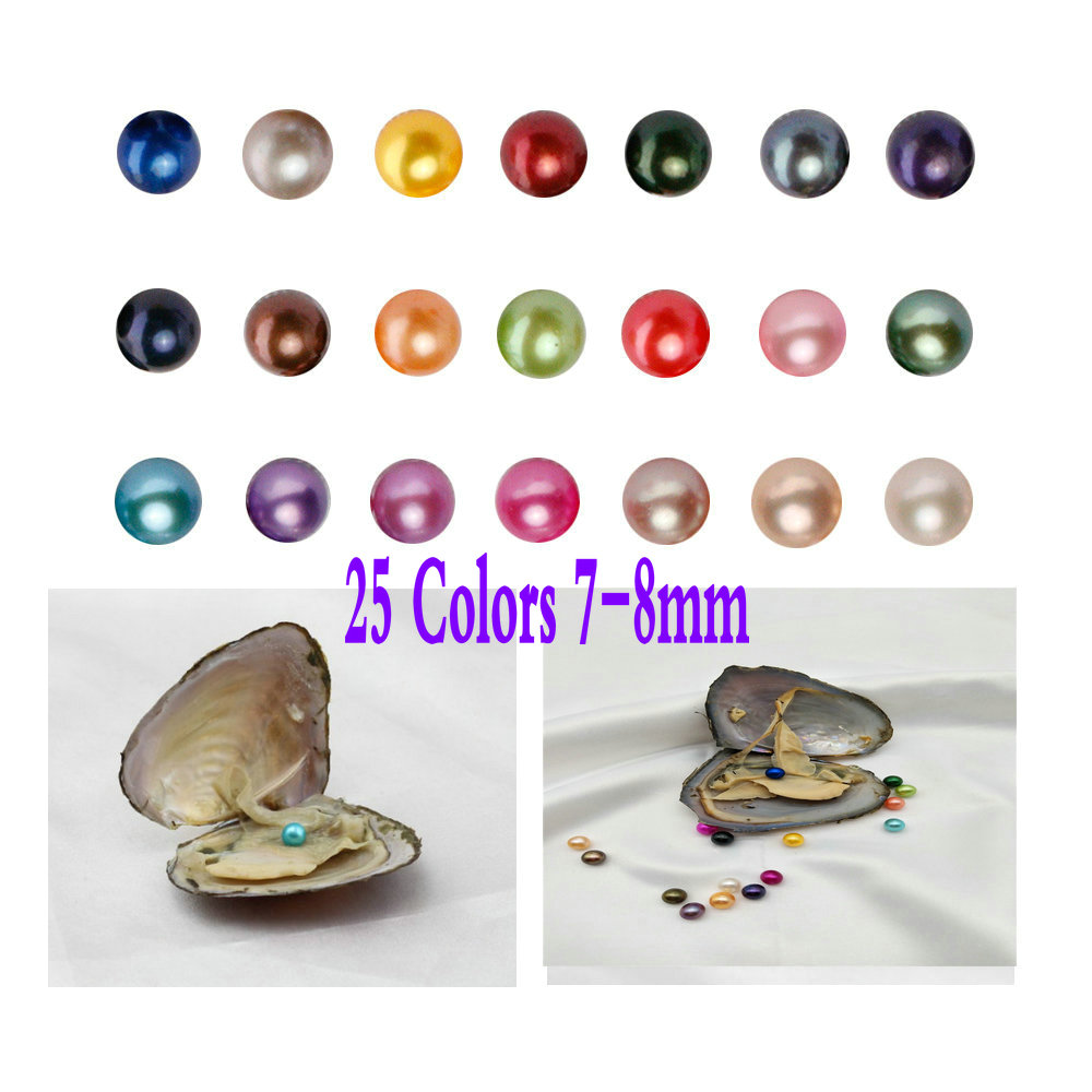 

Wholesale Freshwater Pearl Oyster 2018 new Round 7-8mm 25 Colors freshwater natural Cultured in Fresh Oyster Pearl Christmas Jewelry Gift