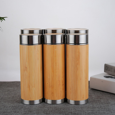 

17oz Bamboo Tumbler with Infuser & Strainer Fruit Infusion Water bottle Stainless Steel Coffee & Tea Flask Double Wall Travel Mug 7pcs, White
