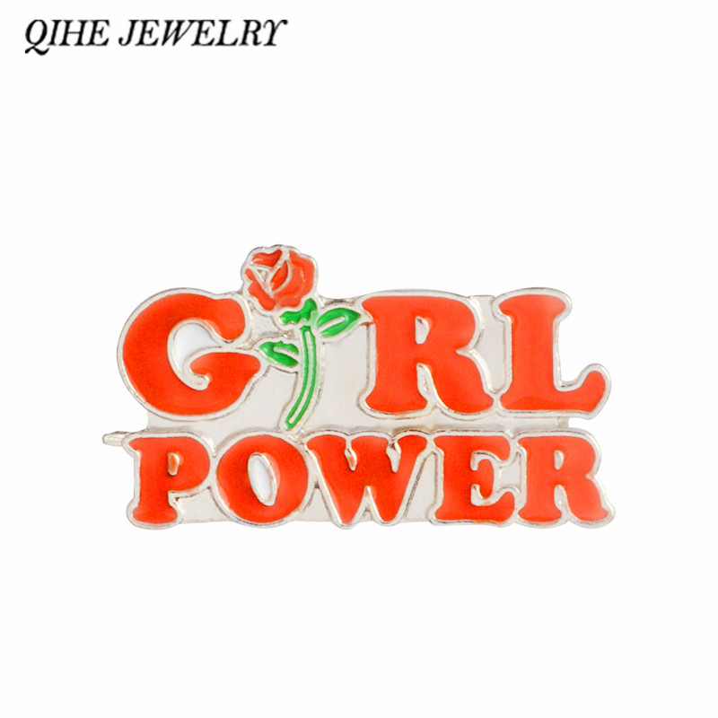

QIHE Rose women girl Power enamel pins Feminist brooches grl pwr Feminisme Badge