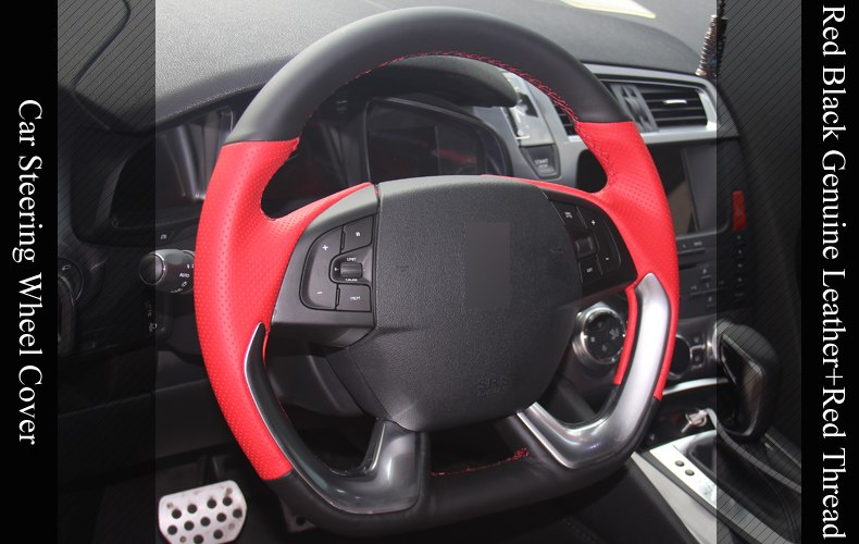Red Black Genuine Leather Hand Stitched Car Steering Wheel Cover For Citroen Ds5 Ds 5 Ds4s Ds 4s Club Car Steering Wheel Cover Cool Car Steering