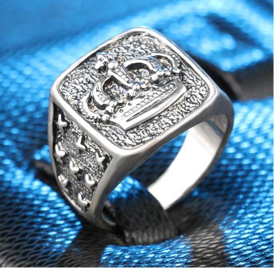 Punk nouveauté couleur argent couronne chevalière hommes sculpté étoile Vintage bague mâle bijoux Cool Unique cadeau livraison directe