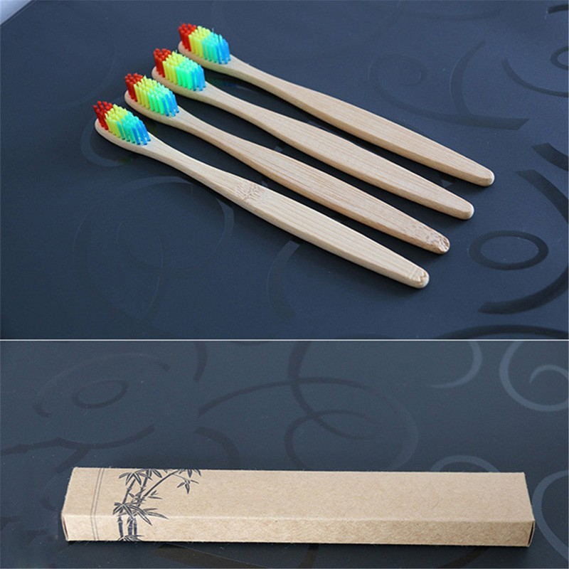 Bamboo Handle Toothbrush Whitening Rainbow Colorful Bristles head Environment-friendly Oral Care Bamboo Toothbrush high quality Soft Bristl-image-427605933
