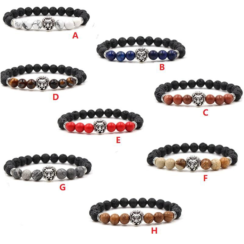 

Black Lava Stone Bracelet Aromatherapy Essential Oil Diffuser Bracelet Lion's Head Charms for Men Women Stretch Jewelry